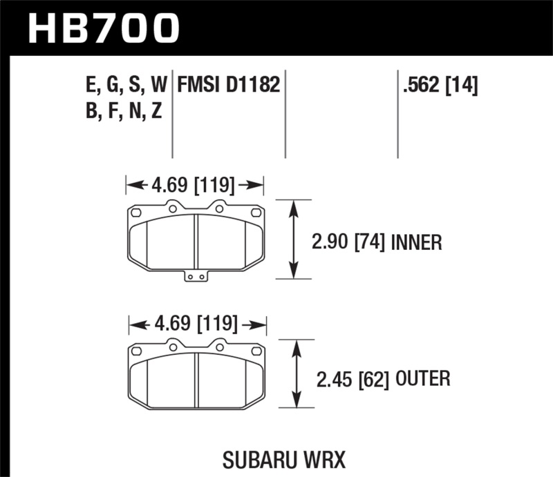 Subaru Impreza Brake Pads - Front - Hawk Performance - DTC-60 - `06-`07